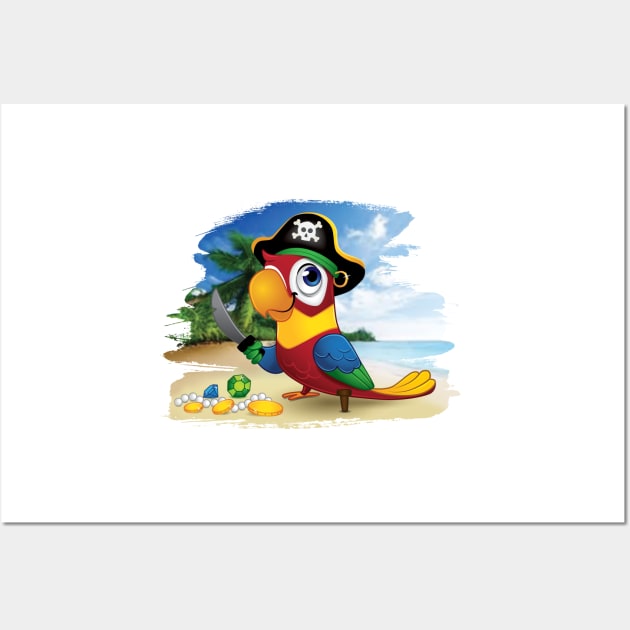 Pirate Parrot with Treasure and Sword Wall Art by 513KellySt